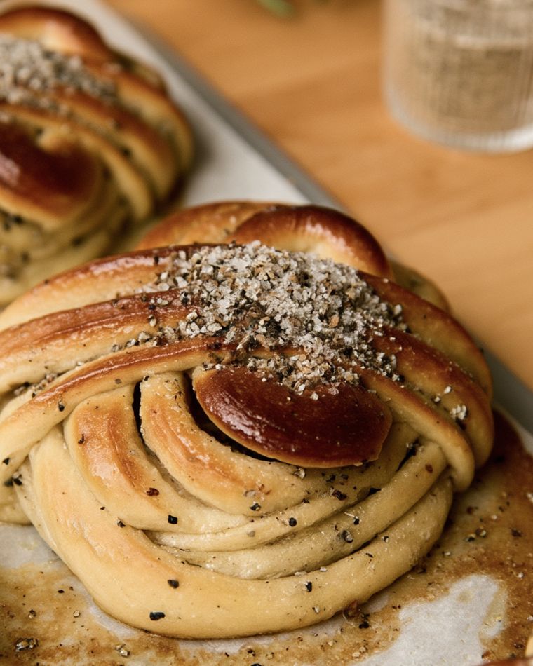 Cardamom buns cooling on a tray